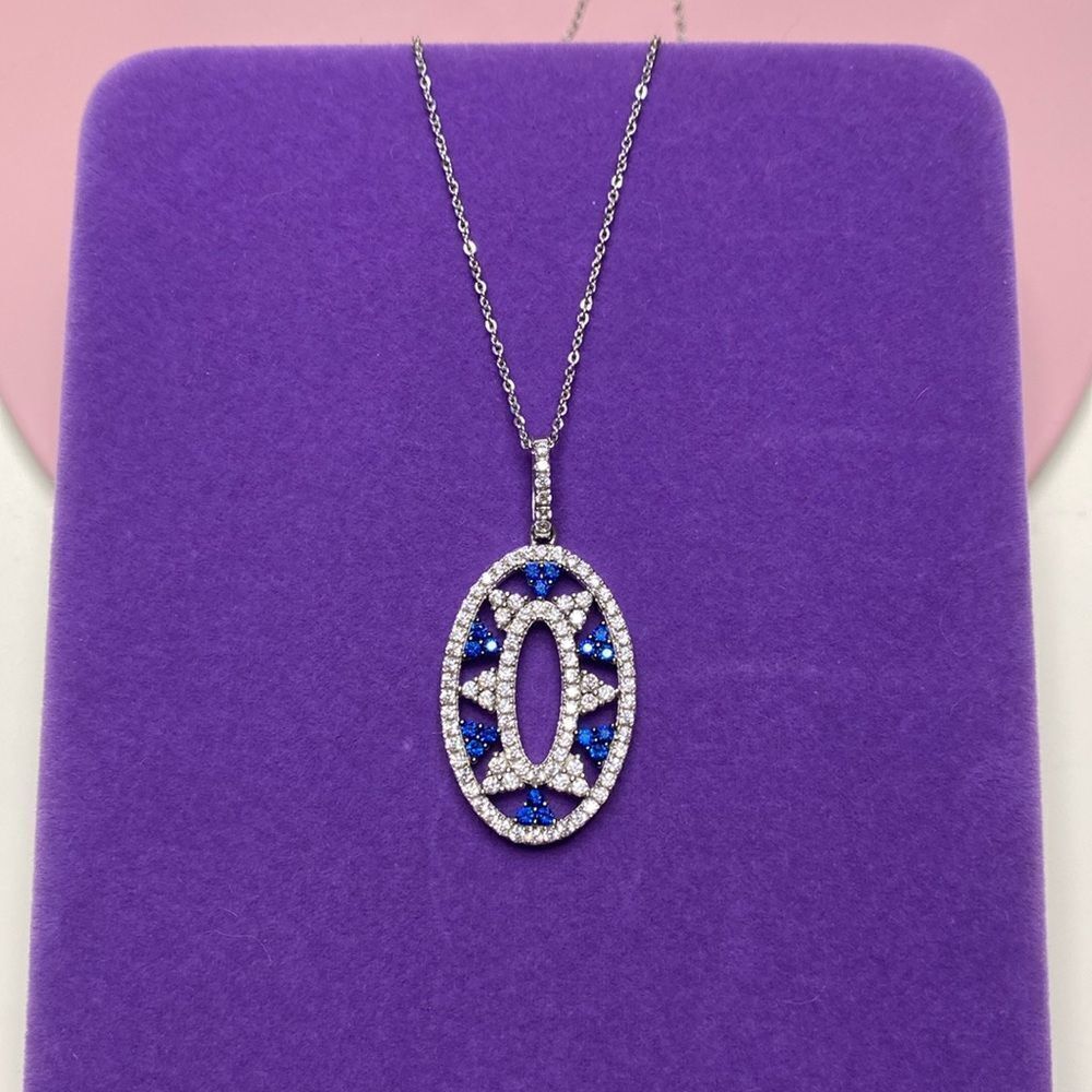 💛 Classic 925 White & Blue CZ Art Deco Necklace